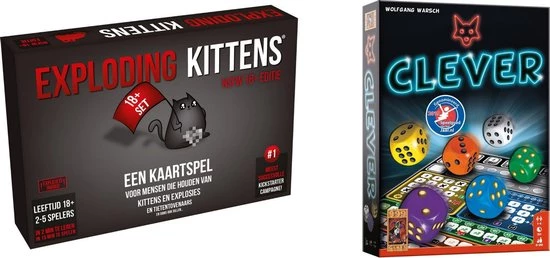 Merkloos Spellenbundel - Kaartspel - 2 Stuks - Exploding Kittens NSFW (18+) & Clever 3 Merkloos Spellenbundel - Kaartspel - 2 Stuks - Exploding Kittens NSFW (18+) & Clever