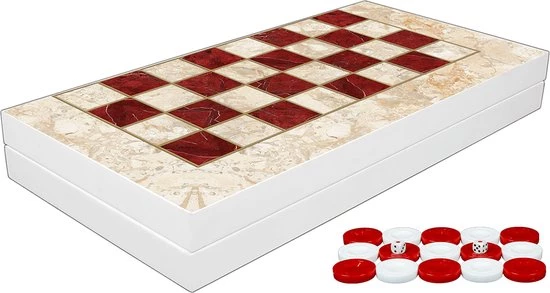 Yenig?n Tavla Klassiek Backgammon Rood En Wit Marmer Bordspel - Met Schaakbord - Turks Tavla - Maat L 38cm 4 Yenig?n Tavla Klassiek Backgammon Rood En Wit Marmer Bordspel - Met Schaakbord - Turks Tavla - Maat L 38cm - Afbeelding 2