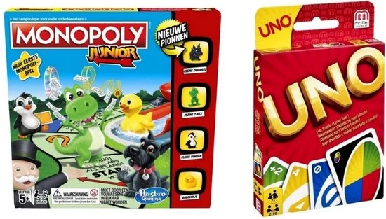 Hasbro Spellenbundel - 2 Stuks - Monopoly Junior & UNO 3 Hasbro Spellenbundel - 2 Stuks - Monopoly Junior & UNO