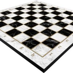 Yenig?n Tavla Houten Schaakbord Wit / Zwart - Hout - Marmer Print - Witte Rand - Luxe Uitvoering - Maat XL 37cm