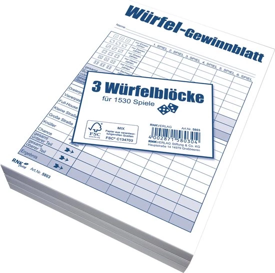 RNK-VERLAG REIMER NACHF. Dobbelspel Winnend Blad - Pad DIN A6, 3 X 85 Vellen 3 RNK-VERLAG REIMER NACHF. Dobbelspel Winnend Blad - Pad DIN A6, 3 X 85 Vellen