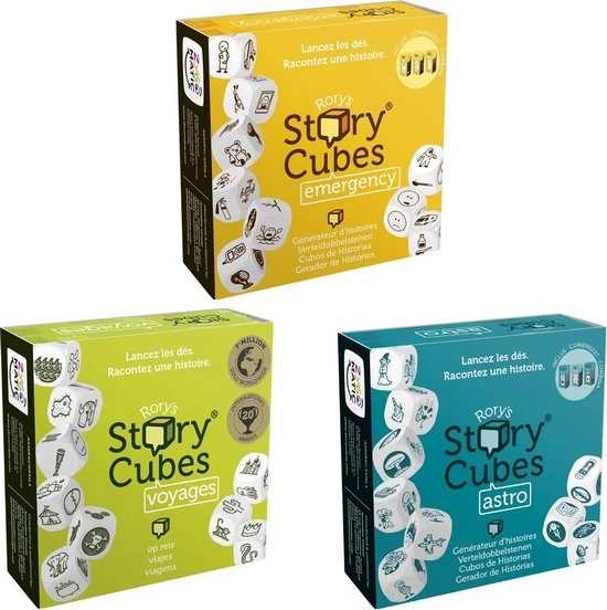 Merkloos Spellenbundel - Dobbelspel - 3 Stuks - Rory's Story Cubes Voyages, Astro & Emergency 3 Merkloos Spellenbundel - Dobbelspel - 3 Stuks - Rory's Story Cubes Voyages, Astro & Emergency