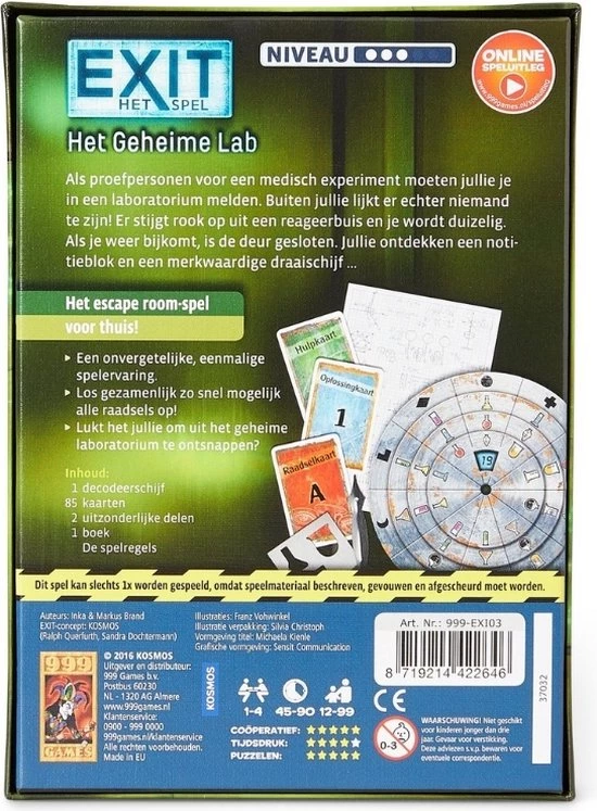 999 Games Spellenbundel - 3 Stuks - Exit - De Verlaten Hut & Het Geheime Lab & De Duistere Catacomben 9 999 Games Spellenbundel - 3 Stuks - Exit - De Verlaten Hut & Het Geheime Lab & De Duistere Catacomben - Afbeelding 7